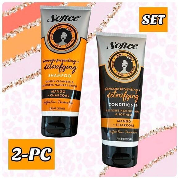 2 PC BUNDLE ~ Softee® Detoxifying Mango + Charcoal Shampoo Conditioner Hair Set - Picture 7 of 8